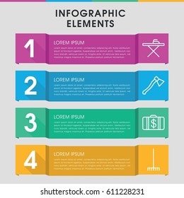 Modern work infographic template. infographic design with work icons includes Money case, ironing table. can be used for presentation, diagram, annual report, web design. 