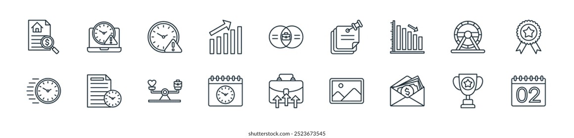 modern workaholic icon pack. perfect for linear ui designs featuring vector groundhog, trophy, salary, picture, promoted, schedule, balance and more icons for mobile and web apps.