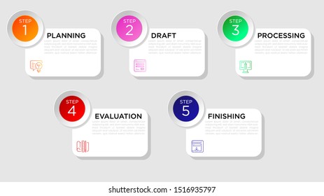 Modern workflow infographics design with icon and natural shadow. Trendy Eps10 illustration. Art for business and presentation