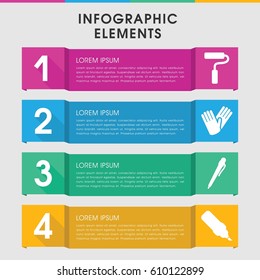 Modern working infographic template. infographic design with working icons includes gloves, paint roller. can be used for presentation, diagram, annual report, web design. 