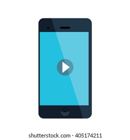 Modern working Smart phone with blue blank touch screen. vector illustration. 