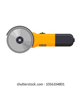 Modern working tool, hand-held, electric circular wood saw, bulgarian, angle grinder for metal with discs. Tool for repair, construction, work with wood and metal. Vector illustration isolated.