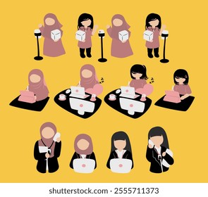 modern working woman as content creator, illustrator, editor, social media admin, corporate and office worker and the devices