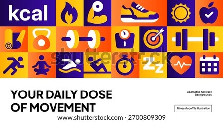 Modern Workout Icon Grid Design - Bright Fitness and Health Pattern Background for Active Lifestyle Branding