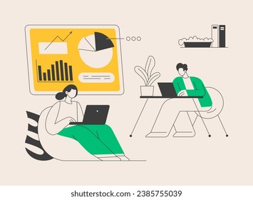 Modern workplace abstract concept vector illustration. Modern working environment, smart IoT workplace, employee happiness, boost productivity, contemporary furniture design abstract metaphor.