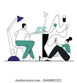 Modern workplace abstract concept vector illustration