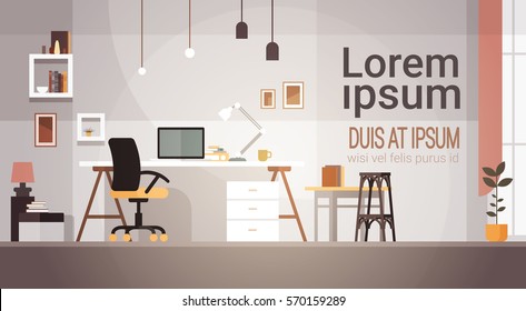 Modern Workplace Cabinet Room Interior Empty No People House Flat Vector Illustration