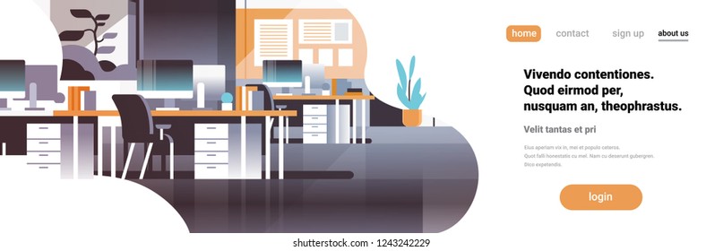 Modern workplace cabinet room office interior empty no people flat horizontal banner copy space