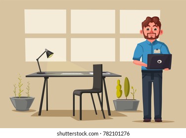 Modern workplace. Creative character. Office work. Cartoon vector illustration