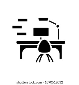 Modern Workplace Glyph Icon. Smart Table Filled Flat Sign. Flexible Work Surface. Smart Emerging Technologies. Futuristic Office Workspace Innovations Concept. Isolated Silhouette Vector Illustration