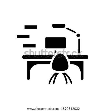 Modern workplace glyph icon. Smart table filled flat sign. Flexible work surface. Smart emerging technologies. Futuristic office workspace innovations concept. Isolated silhouette vector illustration