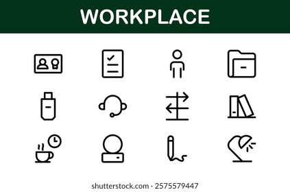 Modern Workplace Icon Set. Professional Icons for Office, Collaboration, Productivity, and Business Tools in Minimalist and Outline Styles.