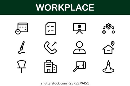 Modern Workplace Icon Set. Professional Icons for Office, Collaboration, Productivity, and Business Tools in Minimalist and Outline Styles.