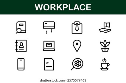 Modern Workplace Icon Set. Professional Icons for Office, Collaboration, Productivity, and Business Tools in Minimalist and Outline Styles.