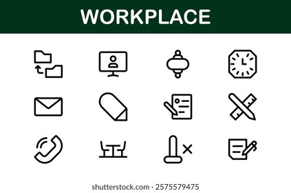 Modern Workplace Icon Set. Professional Icons for Office, Collaboration, Productivity, and Business Tools in Minimalist and Outline Styles.