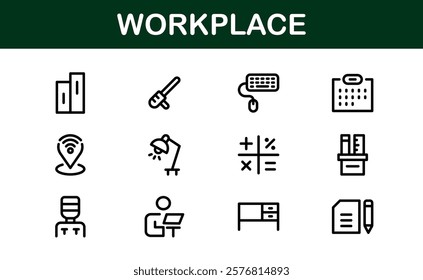 Modern Workplace Icon Set. Professional Icons for Office, Collaboration, Productivity, and Business Tools in Minimalist and Outline Styles.