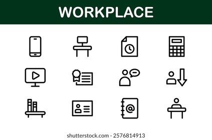 Modern Workplace Icon Set. Professional Icons for Office, Collaboration, Productivity, and Business Tools in Minimalist and Outline Styles.