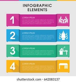 Modern workplace infographic template. infographic design with workplace icons includes office desk. can be used for presentation, diagram, annual report, web design.