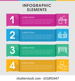 Modern workplace infographic template. infographic design with workplace icons includes man with laptop. can be used for presentation, diagram, annual report, web design.
