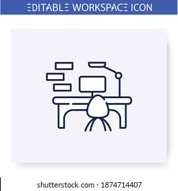 Modern Workplace Line Icon. Smart Table. Flexible Work Surface. Smart Emerging Technologies. Futuristic Office Workspace Innovations Concept. Isolated Vector Illustration. Editable Stroke 