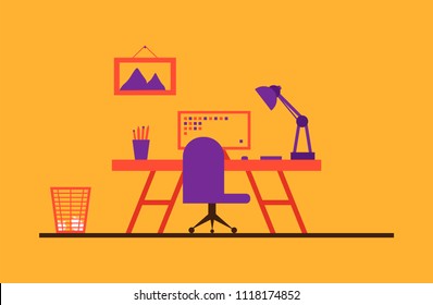 Modern workplace. Office work or Home work (freelance). Flat vector illustration