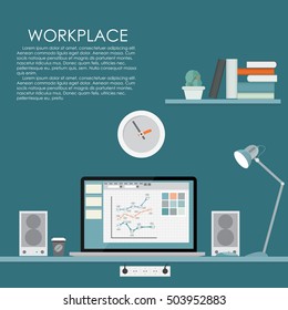 Modern Workplace. Vector illustration. Flat Computing Background Eps10