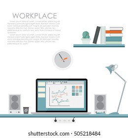 Modern Workplace. Vector illustration. Flat Computing Background Eps10