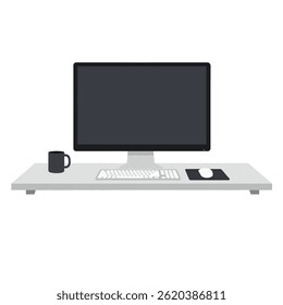 Modern Workspace with Computer Monitor Blank Screen, Cutting Mat, and Office Supplies for an Architect Desk Setup, Designed for Productivity and Comfort, Flat Vector Illustration Design