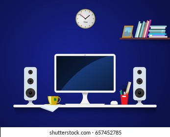 Modern workspace with computer. VECTOR