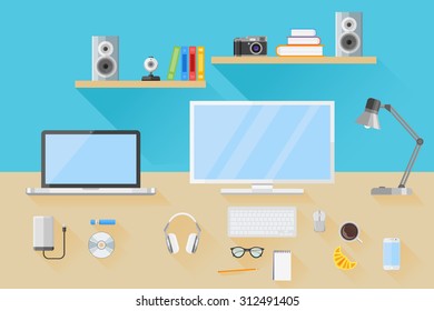 Desktop Computer Monitor Speakers Keyboard Mouse Stock Vector (Royalty ...