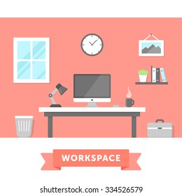 Modern workspace flat illustration. Freelancer workstation