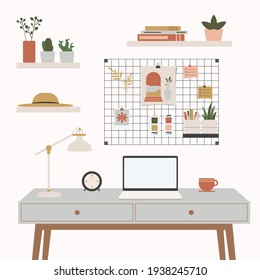 Modern Workspace With Iron Mesh Mood Board Illustration