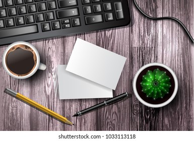 Modern workspace vector set with stationery