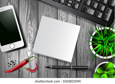 Modern workspace vector set with stationery