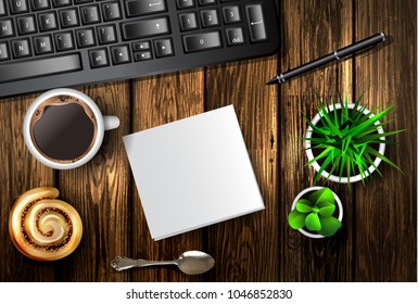 Modern workspace vector set with stationery