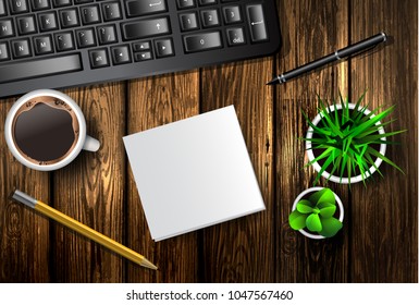 Modern workspace vector set with stationery