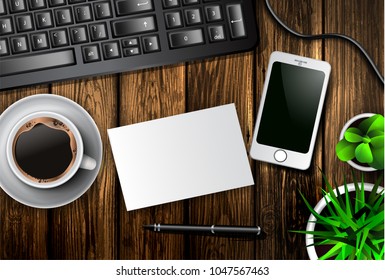 Modern workspace vector set with stationery