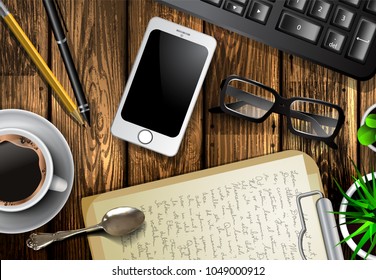 Modern workspace vector set with stationery