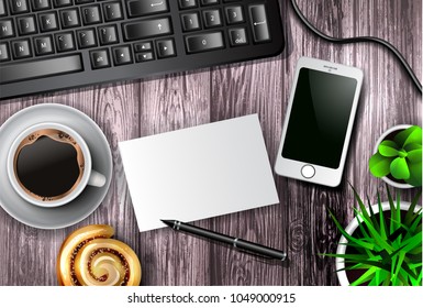 Modern workspace vector set with stationery
