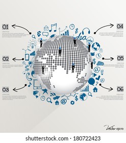 Mundo moderno globo con icono de aplicación, diseño moderno de plantillas. Ilustración vectorial.