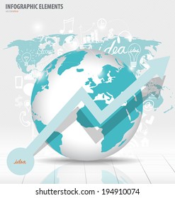 Modern world globe with application icon, modern template design. Vector illustration.
