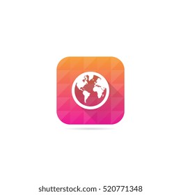 Modern World or Globe or Earth Icon With Long Shadow