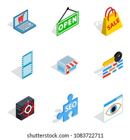 Modern world icons set. Isometric set of 9 modern world vector icons for web isolated on white background