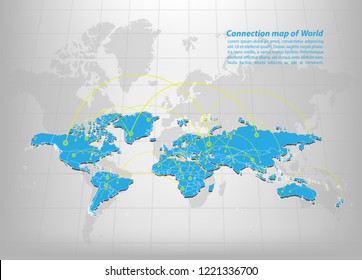 Modern of world Map connections network design, Best Internet Concept of world map business from concepts series, map point and line composition. Infographic map. Vector Illustration.