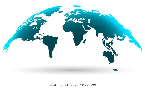 Modern World Map Isolated on White Background in Bright Aquamarine Color. Digital Progress Concept. Vector Illustration