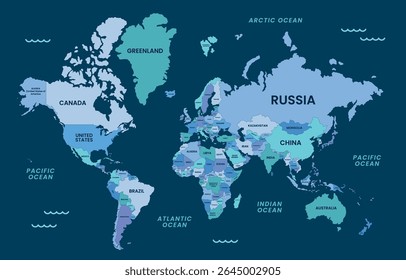 Modern World Map Vector on Black Background