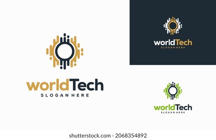 Diseños de diseño del logotipo de World Tech moderna ilustración vectorial concepto, plantilla del logotipo de la tecnología de círculo abstracto, diseños del logotipo de Wire Tech vectorial