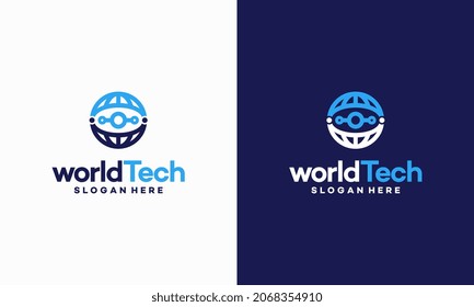 Diseños de diseño del logotipo de World Tech moderna ilustración vectorial concepto, plantilla del logotipo de la tecnología de círculo abstracto, diseños del logotipo de Wire Tech vectorial