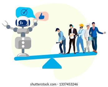 The modern world, technology is better than people. In minimalist style Cartoon flat Vector Illustration