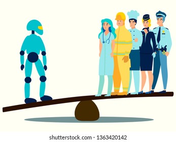 The modern world, technology is better than people. In minimalist style Cartoon flat Vector Illustration